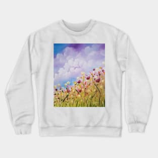 Look to the Light, Daylight flowers, flowers impressionism, wild flowers, clouds, skyscape, cloudy sky with flowers Crewneck Sweatshirt